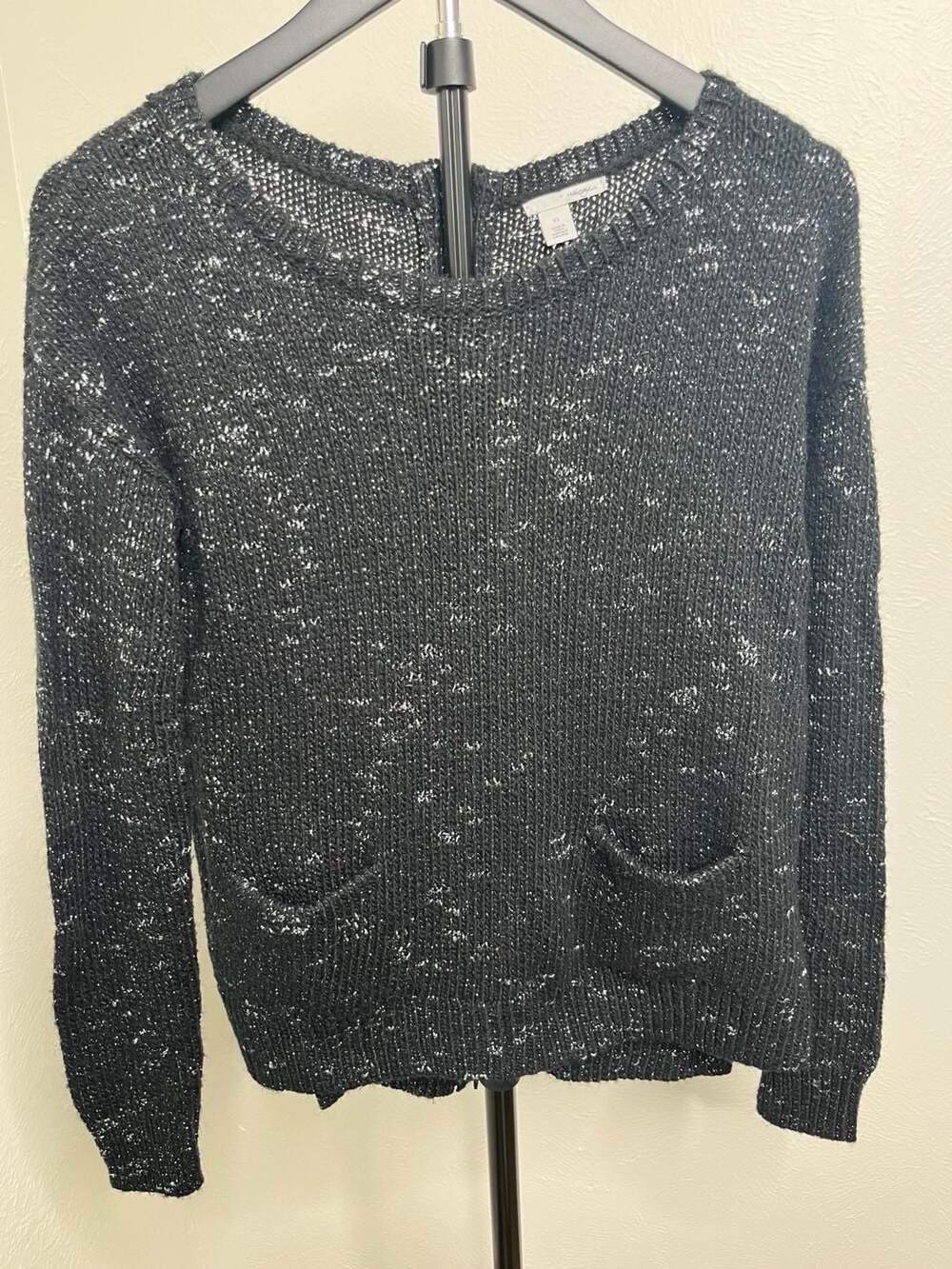Halogen Black Metallic Knit Pullover Sweater